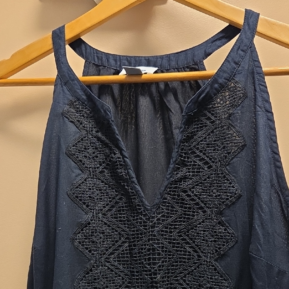 Old Navy, Black Sleeveless Maxi Dress with Lace Detail, Large